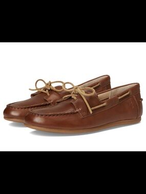 Frye Women's Brown Leather Moccasin Loafers with Tan Laces